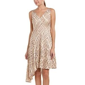Aidan‎ Mattox Asymmetrical Champagne Formal Tank Dress 10 Party Occasion Evening